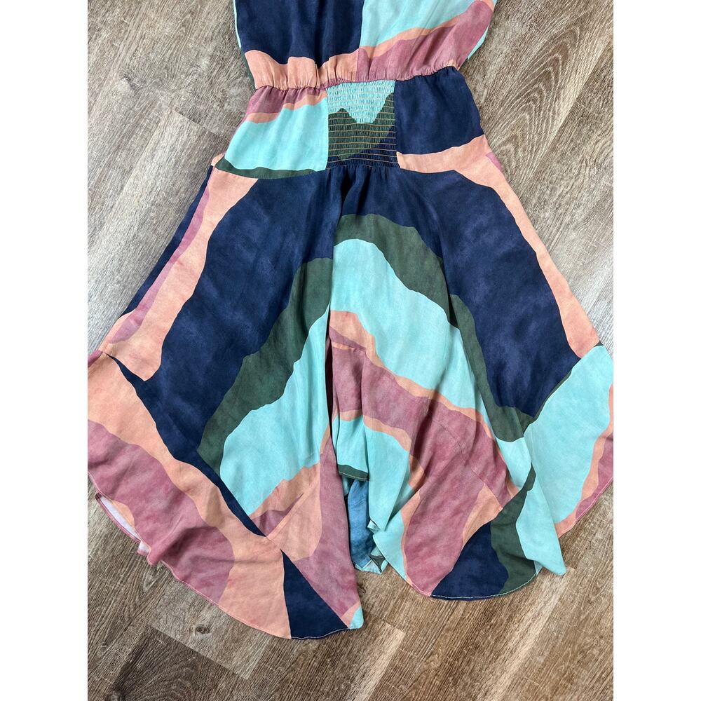 Vix Paula Hermanny Multicolor High Neck Swing Dress Flowy Midi - Picture 6 of 9